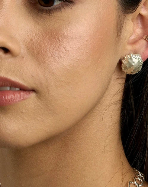 Aretes Melena de León Solitario + Topo - Plata Ley 950